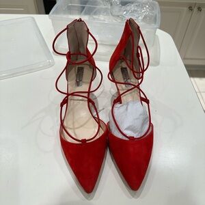 Inc international concept red de’orsey red suede pump with elastic ties 10.5 m